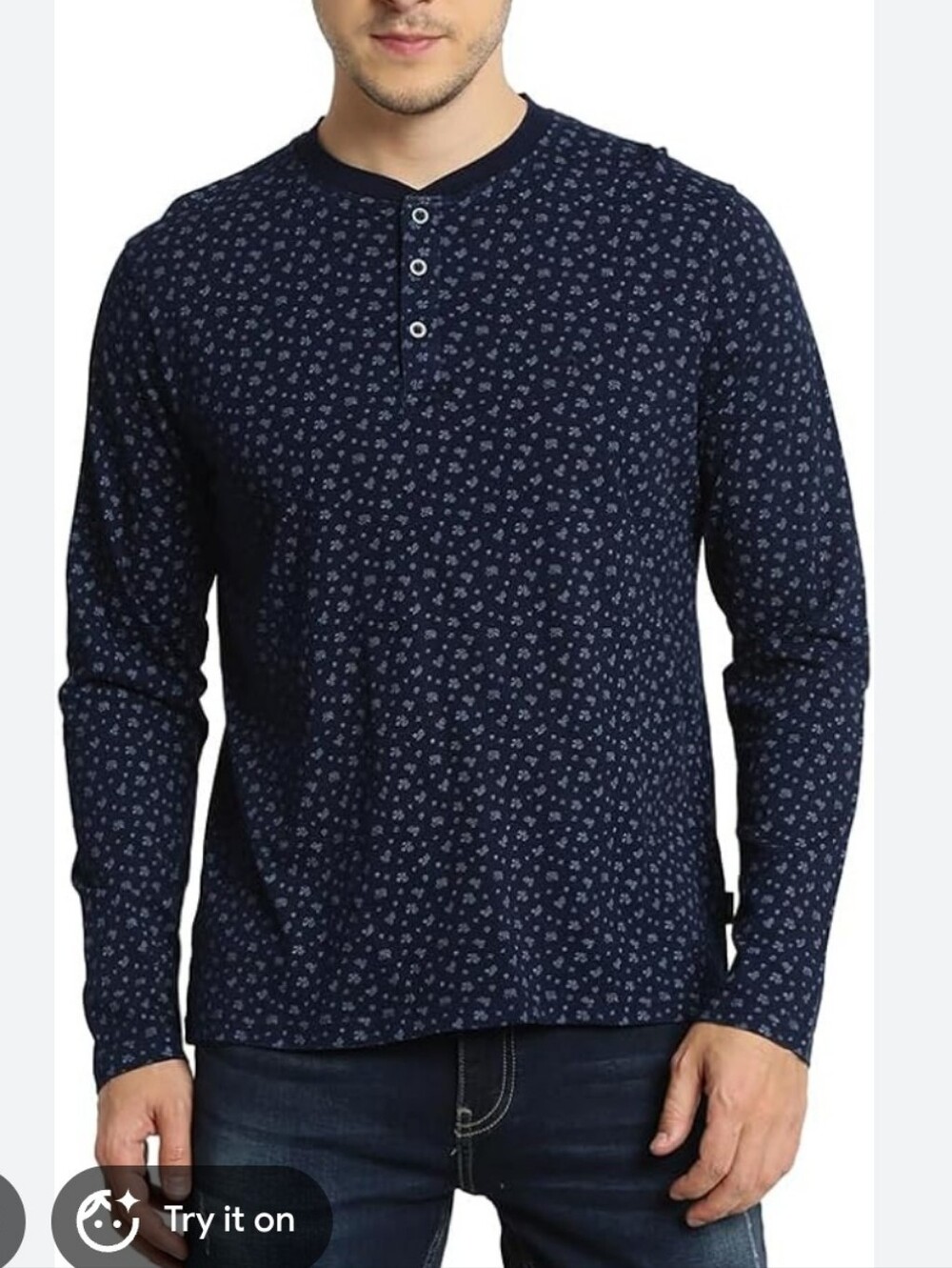 Scotch & Soda Amsterdam Men's Navy Long-Sleeve Henley Y2K Gorpcore Classy